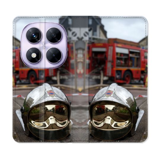 Housse Cuir Portefeuille Pour Xiaomi Redmi Note 14 PRO 5G Pompier Casque Camion