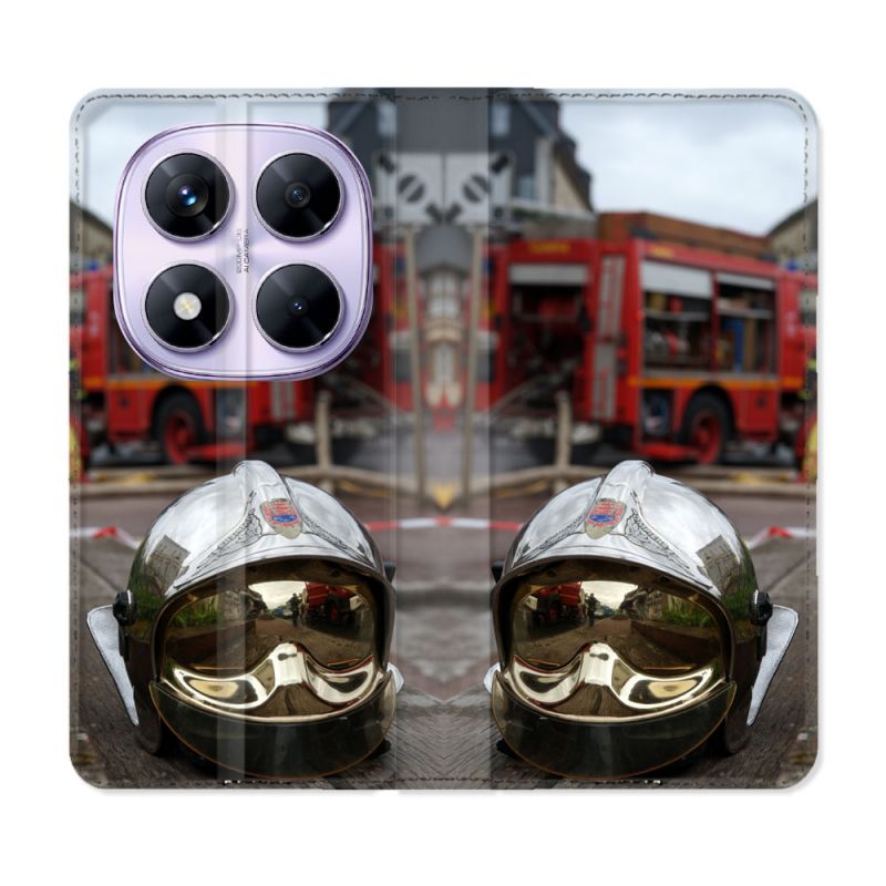 Housse Cuir Portefeuille Pour Xiaomi Redmi Note 14 PRO 5G Pompier Casque Camion