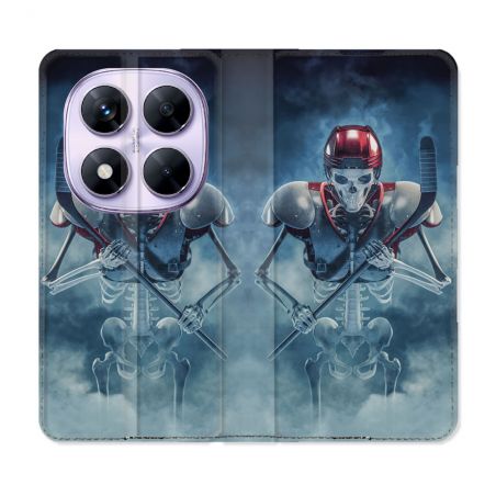 Housse Cuir Portefeuille Pour Xiaomi Redmi Note 14 PRO 5G Sport Hockey Squelette
