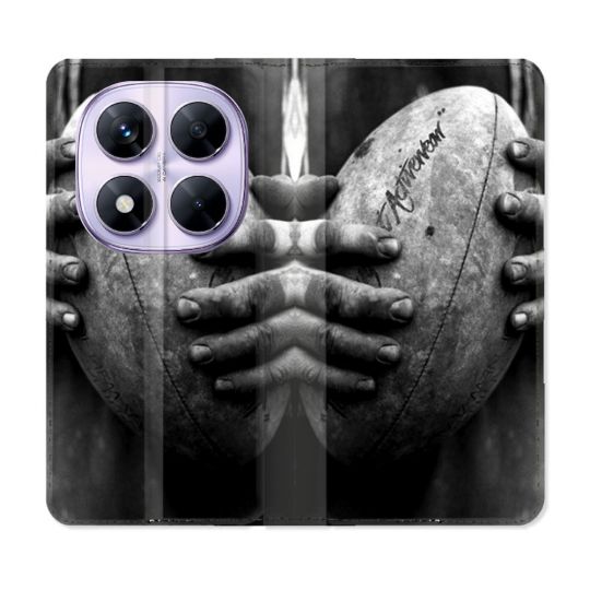 Housse Cuir Portefeuille Pour Xiaomi Redmi Note 14 PRO 5G Sport Rugby Ballon Vintage