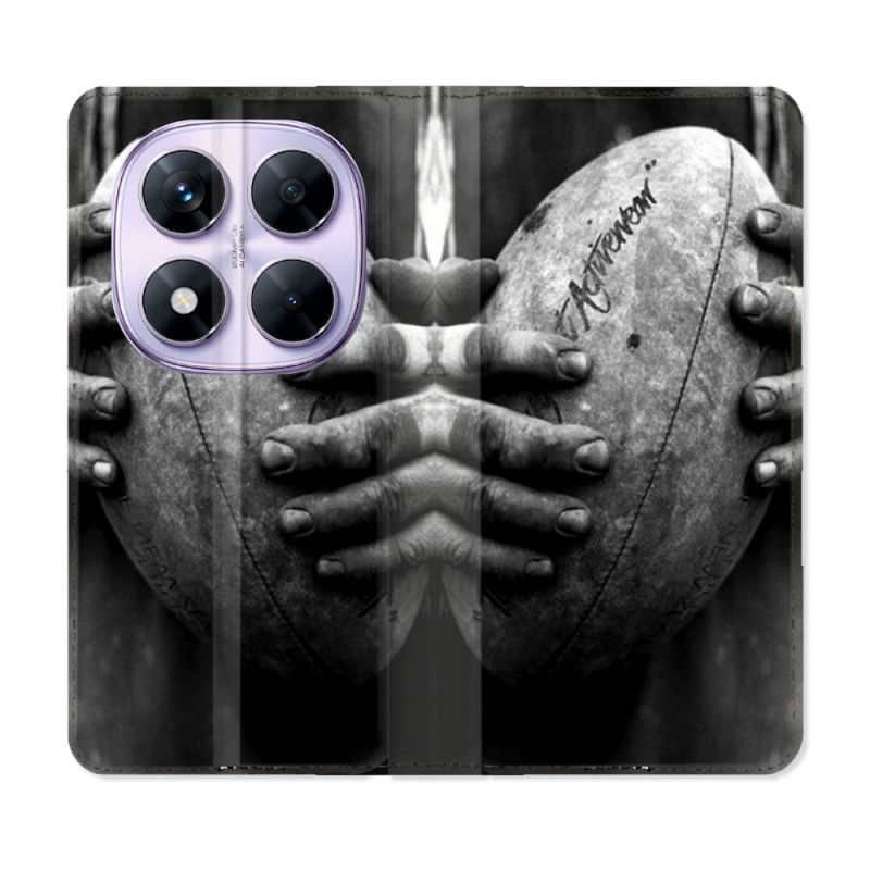 Housse Cuir Portefeuille Pour Xiaomi Redmi Note 14 PRO 5G Sport Rugby Ballon Vintage