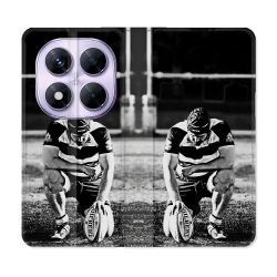 Housse Cuir Portefeuille Pour Xiaomi Redmi Note 14 PRO 5G Sport Rugby Noir Blanc