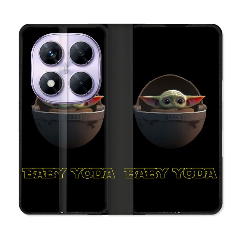 Housse Cuir Portefeuille Pour Xiaomi Redmi Note 14 PRO 5G Star Wars - Yoda bebe noir