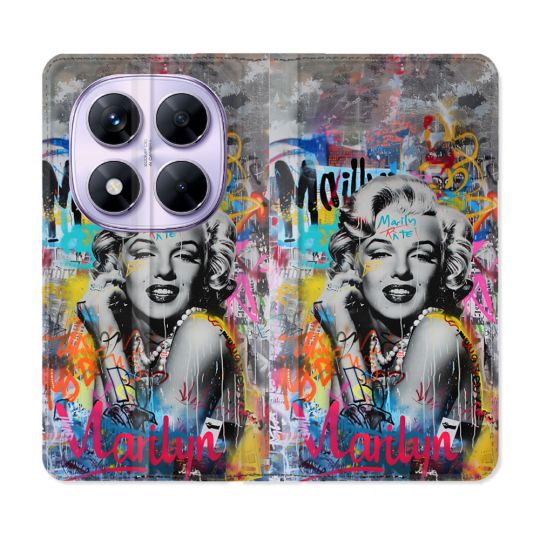Housse Cuir Portefeuille Pour Xiaomi Redmi Note 14 PRO 5G Street Art Maryline Monroe