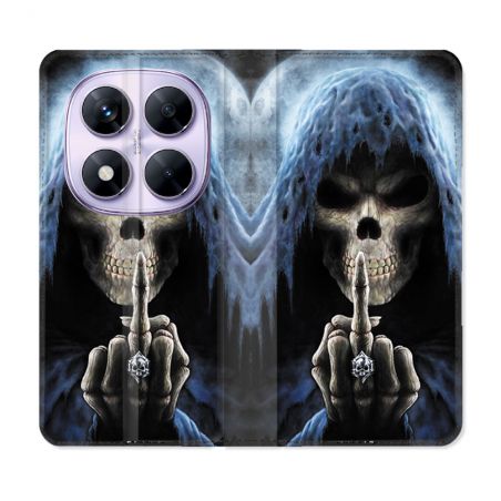 Housse Cuir Portefeuille Pour Xiaomi Redmi Note 14 PRO 5G Tete de Mort Doigt