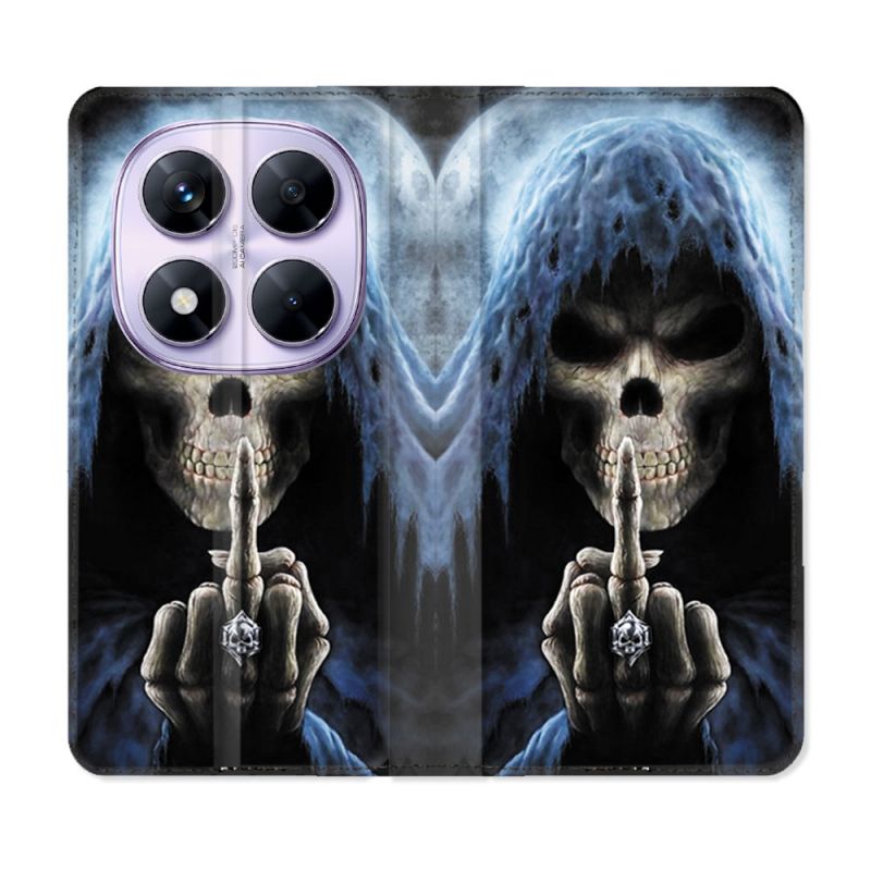 Housse Cuir Portefeuille Pour Xiaomi Redmi Note 14 PRO 5G Tete de Mort Doigt