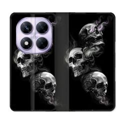 Housse Cuir Portefeuille Pour Xiaomi Redmi Note 14 PRO 5G Tete de Mort Triple