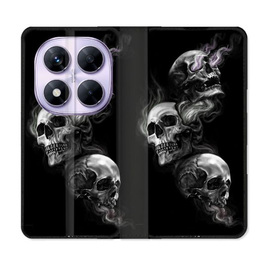 Housse Cuir Portefeuille Pour Xiaomi Redmi Note 14 PRO 5G Tete de Mort Triple