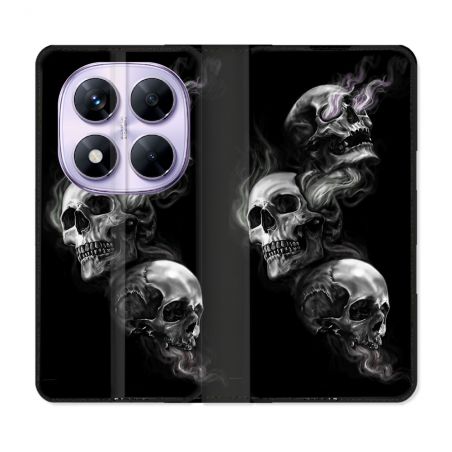 Housse Cuir Portefeuille Pour Xiaomi Redmi Note 14 PRO 5G Tete de Mort Triple