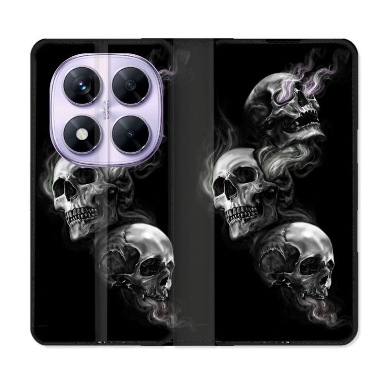 Housse Cuir Portefeuille Pour Xiaomi Redmi Note 14 PRO 5G Tete de Mort Triple