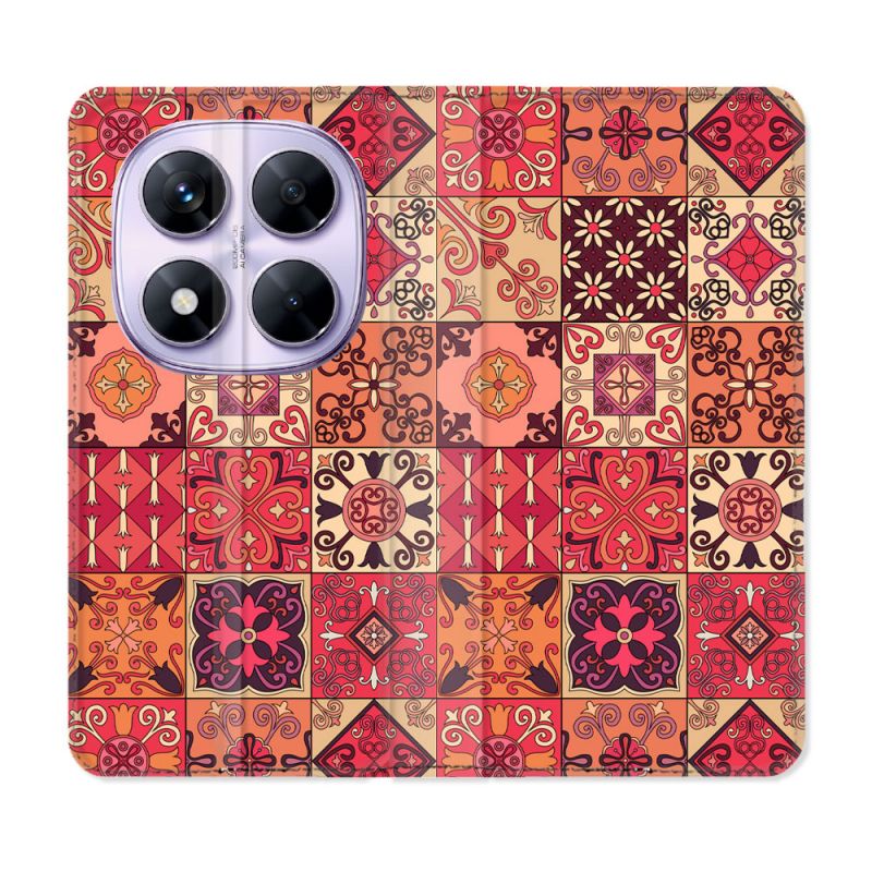 Housse Cuir Portefeuille Pour Xiaomi Redmi Note 14 PRO 5G Texture Carreau Ciment Rouge