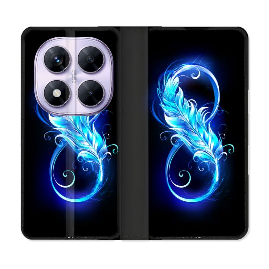 Housse Cuir Portefeuille Pour Xiaomi Redmi Note 14 PRO 5G Texture Plume Infini Bleu