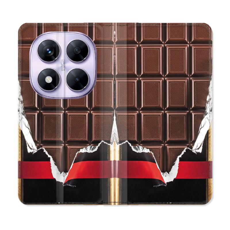 Housse Cuir Portefeuille Pour Xiaomi Redmi Note 14 PRO 5G Texture Trompe Oeil Chocolat