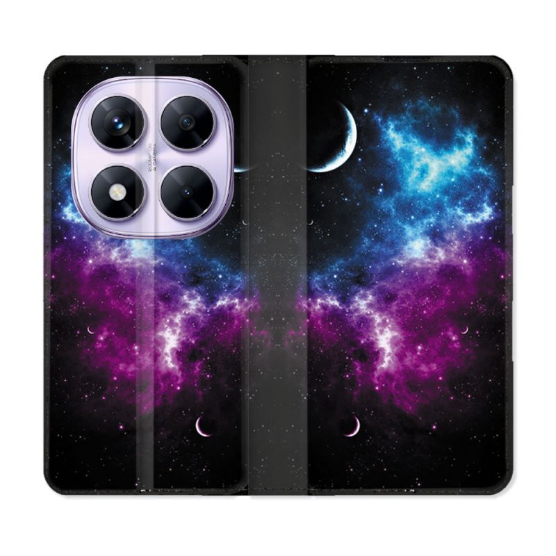 Housse Cuir Portefeuille Pour Xiaomi Redmi Note 14 PRO 5G Univers Bleu Violet