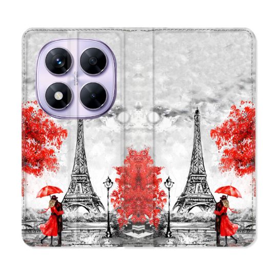 Housse Cuir Portefeuille Pour Xiaomi Redmi Note 14 PRO 5G Voyage France Paris Rouge