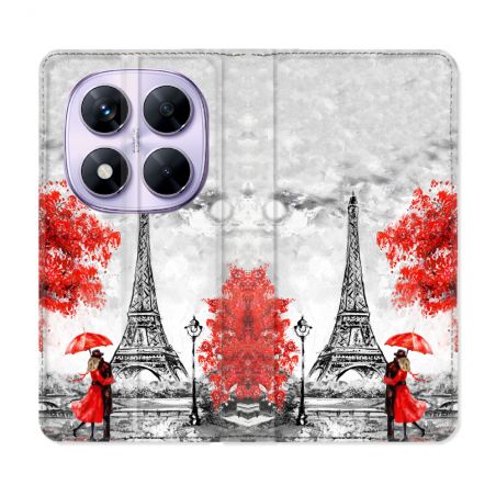 Housse Cuir Portefeuille Pour Xiaomi Redmi Note 14 PRO 5G Voyage France Paris Rouge