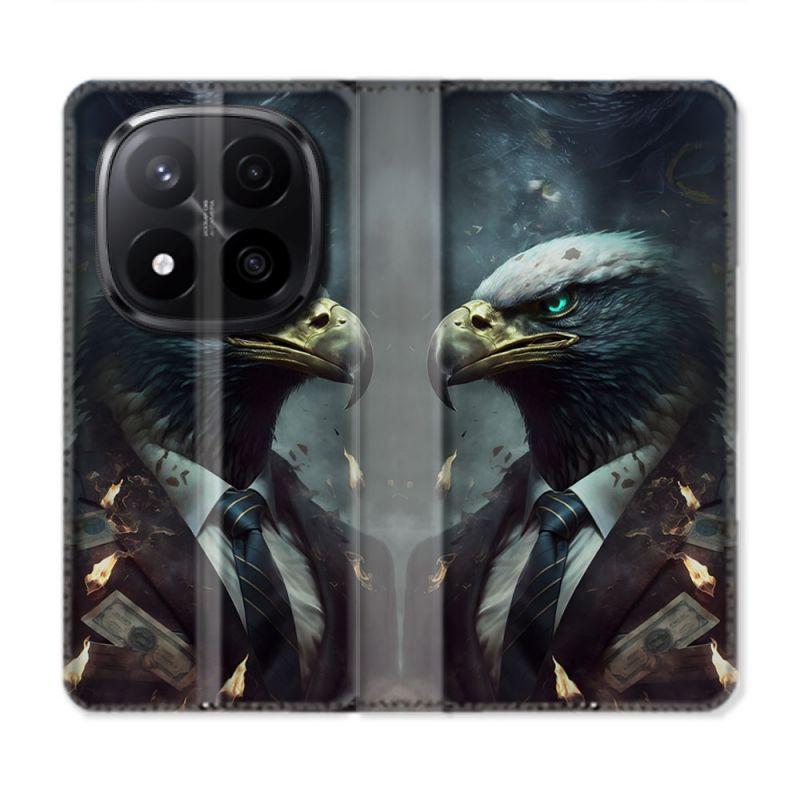 Housse Cuir Portefeuille Pour Xiaomi Redmi Note 14 PRO PLUS 5G Animal Aigle Business