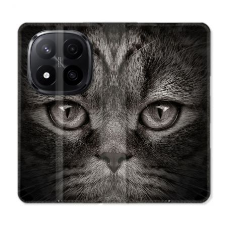 Housse Cuir Portefeuille Pour Xiaomi Redmi Note 14 PRO PLUS 5G Animal Chat Gris