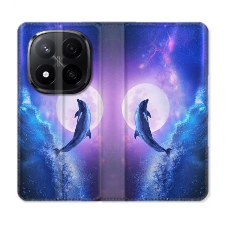 Housse Cuir Portefeuille Pour Xiaomi Redmi Note 14 PRO PLUS 5G Animal Dauphin Vague