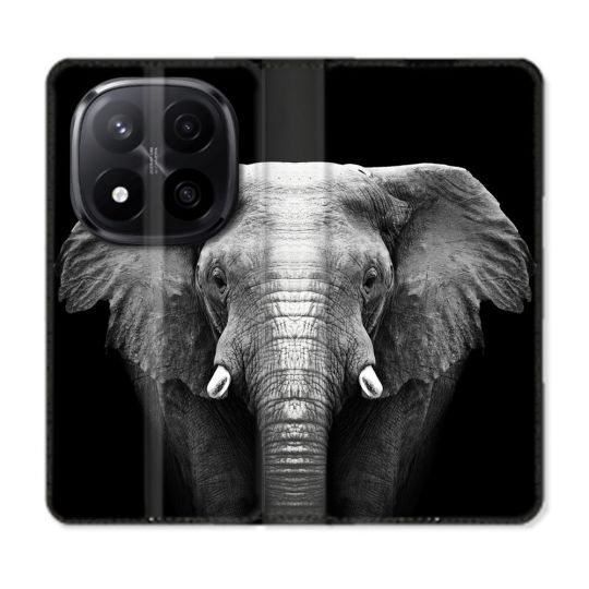 Housse Cuir Portefeuille Pour Xiaomi Redmi Note 14 PRO PLUS 5G Animal Elephant Noir