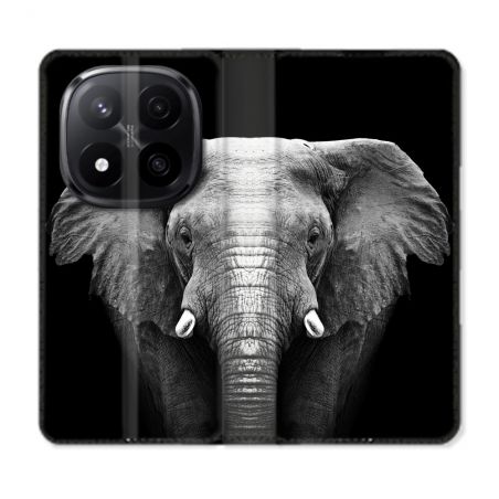 Housse Cuir Portefeuille Pour Xiaomi Redmi Note 14 PRO PLUS 5G Animal Elephant Noir