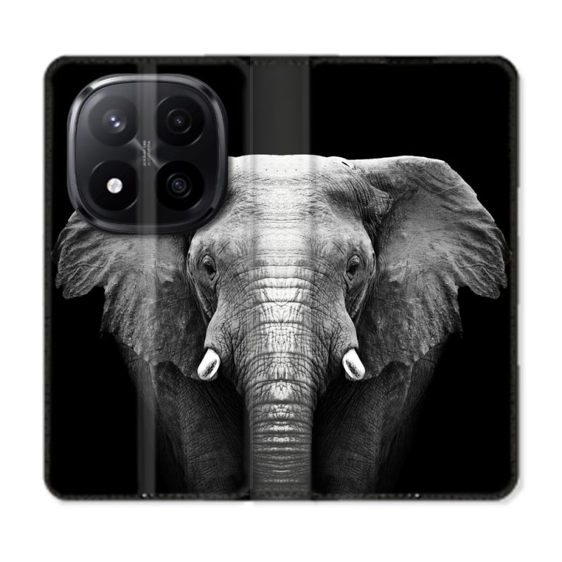 Housse Cuir Portefeuille Pour Xiaomi Redmi Note 14 PRO PLUS 5G Animal Elephant Noir