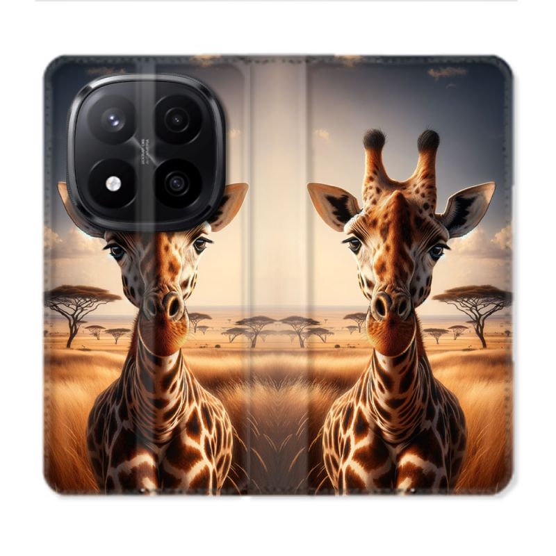 Housse Cuir Portefeuille Pour Xiaomi Redmi Note 14 PRO PLUS 5G Animal Girafe Savane