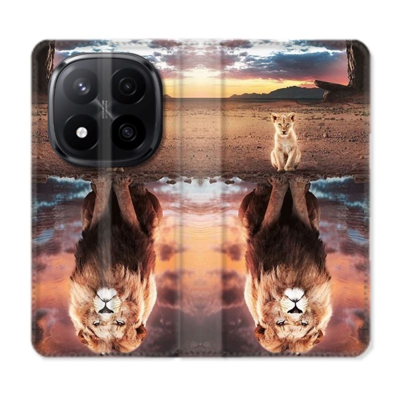 Housse Cuir Portefeuille Pour Xiaomi Redmi Note 14 PRO PLUS 5G Animal Lion Reflet