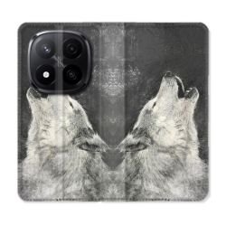 Housse Cuir Portefeuille Pour Xiaomi Redmi Note 14 PRO PLUS 5G Animal Loup Hurlement