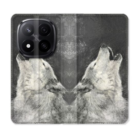 Housse Cuir Portefeuille Pour Xiaomi Redmi Note 14 PRO PLUS 5G Animal Loup Hurlement