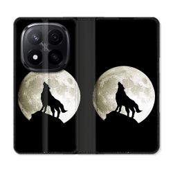 Housse Cuir Portefeuille Pour Xiaomi Redmi Note 14 PRO PLUS 5G Animal Loup Noir