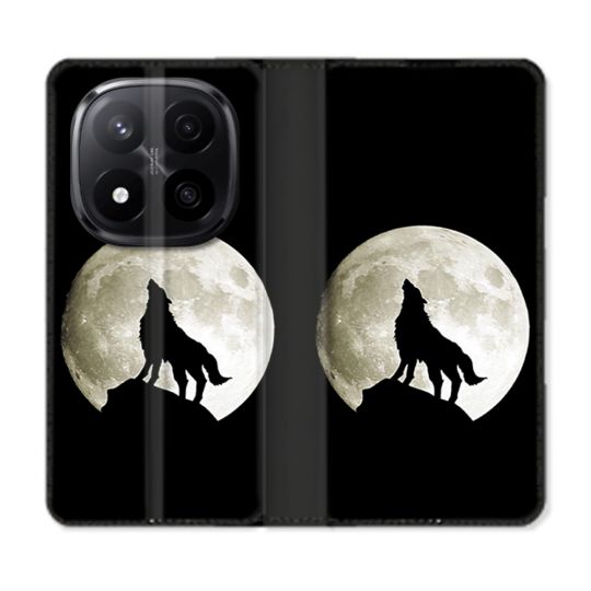 Housse Cuir Portefeuille Pour Xiaomi Redmi Note 14 PRO PLUS 5G Animal Loup Noir