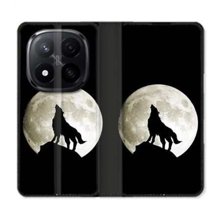 Housse Cuir Portefeuille Pour Xiaomi Redmi Note 14 PRO PLUS 5G Animal Loup Noir