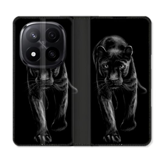 Housse Cuir Portefeuille Pour Xiaomi Redmi Note 14 PRO PLUS 5G Animal Panthère Noire