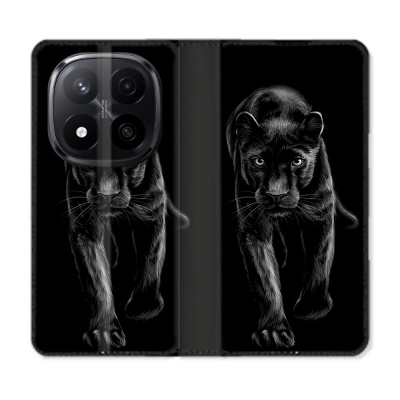 Housse Cuir Portefeuille Pour Xiaomi Redmi Note 14 PRO PLUS 5G Animal Panthère Noire