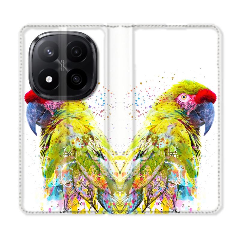 Housse Cuir Portefeuille Pour Xiaomi Redmi Note 14 PRO PLUS 5G Animal Perroquet Jaune