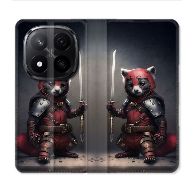 Housse Cuir Portefeuille Pour Xiaomi Redmi Note 14 PRO PLUS 5G Animal Raton Samouraï