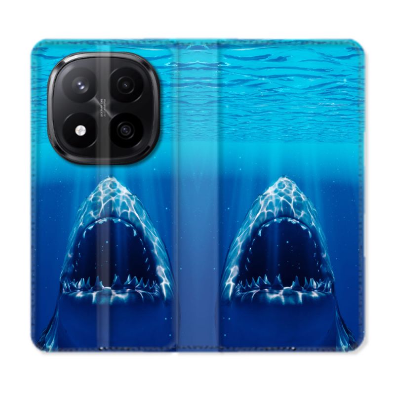 Housse Cuir Portefeuille Pour Xiaomi Redmi Note 14 PRO PLUS 5G Animal Requin Dent