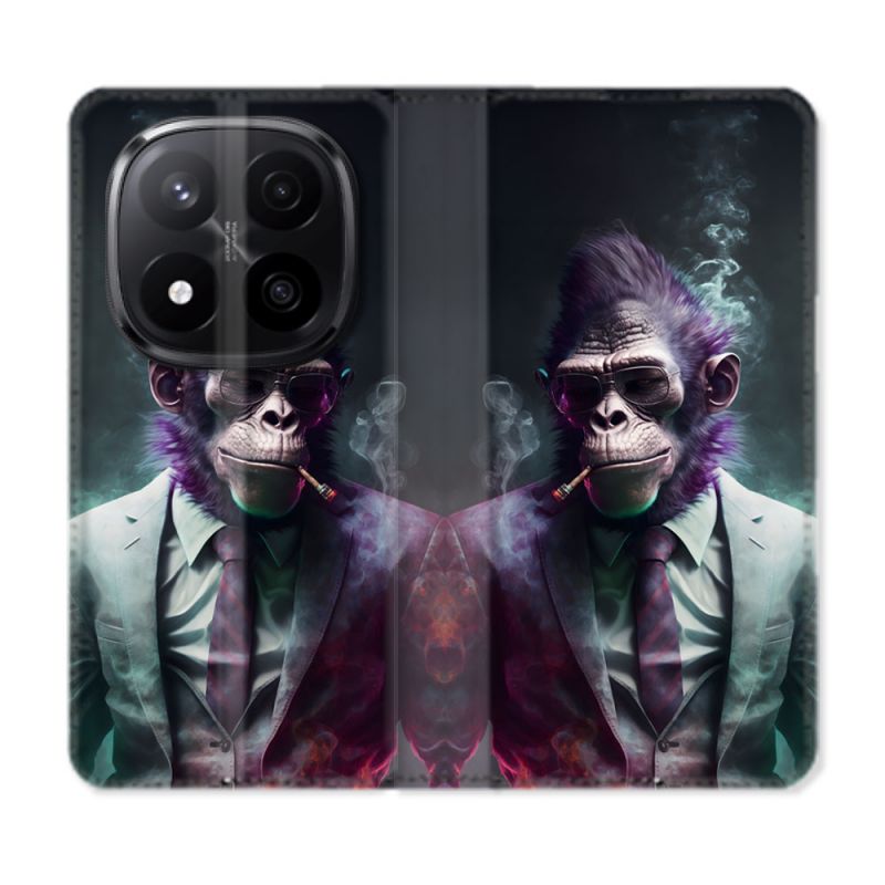 Housse Cuir Portefeuille Pour Xiaomi Redmi Note 14 PRO PLUS 5G Animal Singe Business