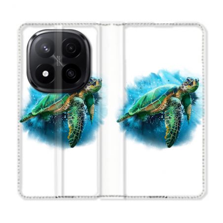 Housse Cuir Portefeuille Pour Xiaomi Redmi Note 14 PRO PLUS 5G Animal Tortue Blanche multicolore