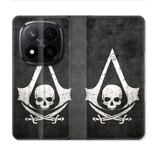Housse Cuir Portefeuille Pour Xiaomi Redmi Note 14 PRO PLUS 5G Assassin Creed Tete Mort
