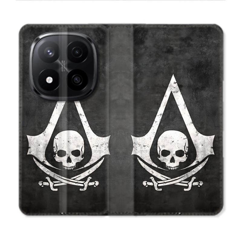 Housse Cuir Portefeuille Pour Xiaomi Redmi Note 14 PRO PLUS 5G Assassin Creed Tete Mort