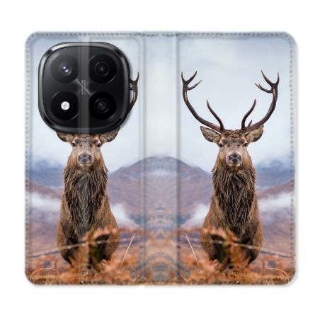 Housse Cuir Portefeuille Pour Xiaomi Redmi Note 14 PRO PLUS 5G Chasse Chevreuil Montagne