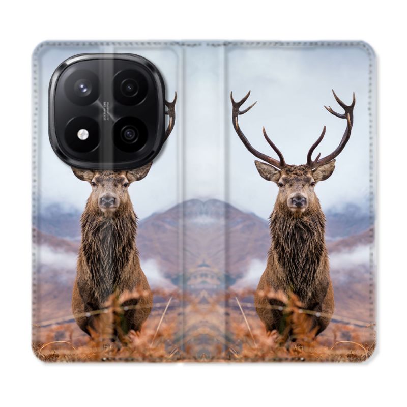Housse Cuir Portefeuille Pour Xiaomi Redmi Note 14 PRO PLUS 5G Chasse Chevreuil Montagne