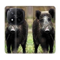 Housse Cuir Portefeuille Pour Xiaomi Redmi Note 14 PRO PLUS 5G Chasse Sanglier bois