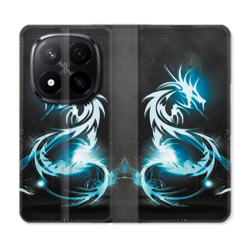 Housse Cuir Portefeuille Pour Xiaomi Redmi Note 14 PRO PLUS 5G Fantastique Dragon Bleu