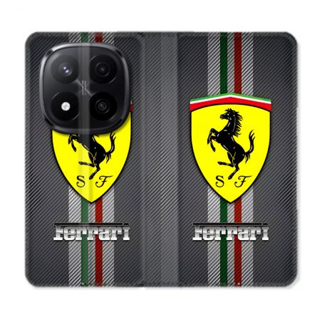 Housse Cuir Portefeuille Pour Xiaomi Redmi Note 14 PRO PLUS 5G Ferrari Carbone