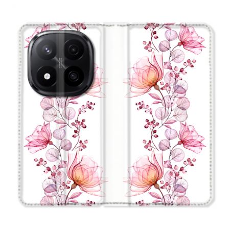 Housse Cuir Portefeuille Pour Xiaomi Redmi Note 14 PRO PLUS 5G Fleur Eclosion
