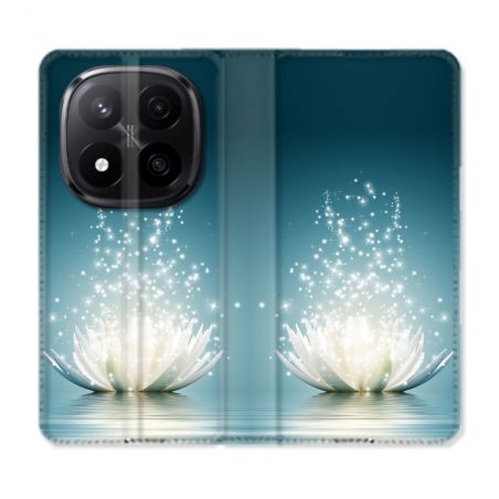 Housse Cuir Portefeuille Pour Xiaomi Redmi Note 14 PRO PLUS 5G Fleur Lotus Blanc