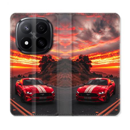 Housse Cuir Portefeuille Pour Xiaomi Redmi Note 14 PRO PLUS 5G Ford Mustang GT500 Rouge